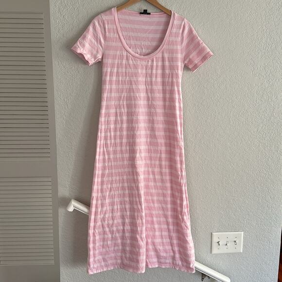 J Crew Midi T-Shirt Dress Ballerina Pink Stripe Preppy Vacation Minimalist BG216 - Picture 2 of 7